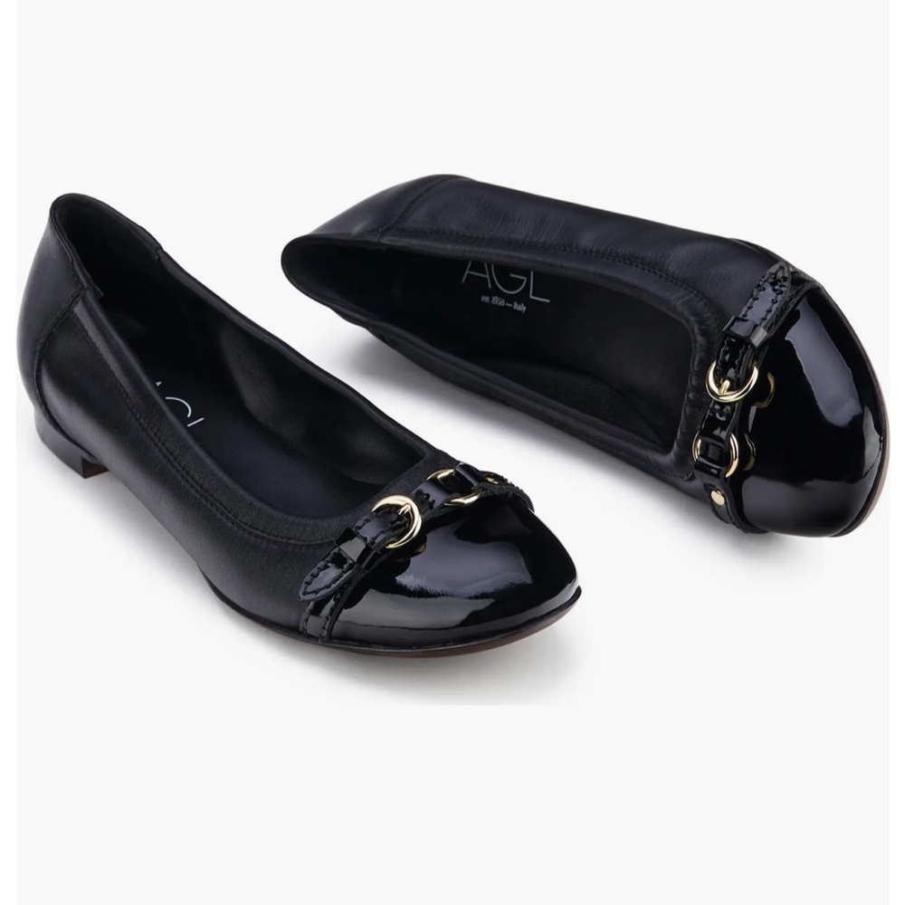 AGL Monica Cap Ballet Flat in Black Leather EU 39 US 8.5